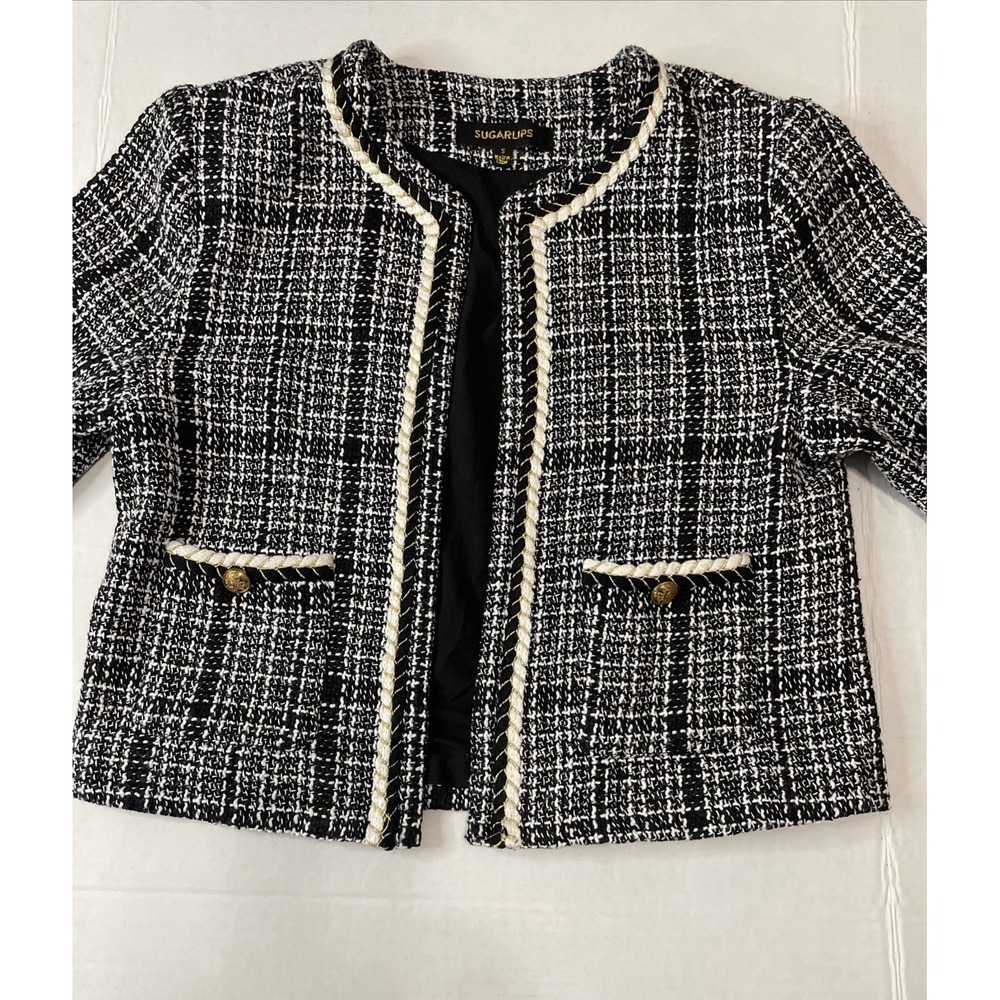 Sugarlips Black & White‎ Tweed Blazer with Braided Trim - Picture 13 of 13